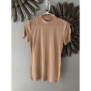 Anthropologie Pure Good Mustard Striped Mock Neck Ribbed Top S